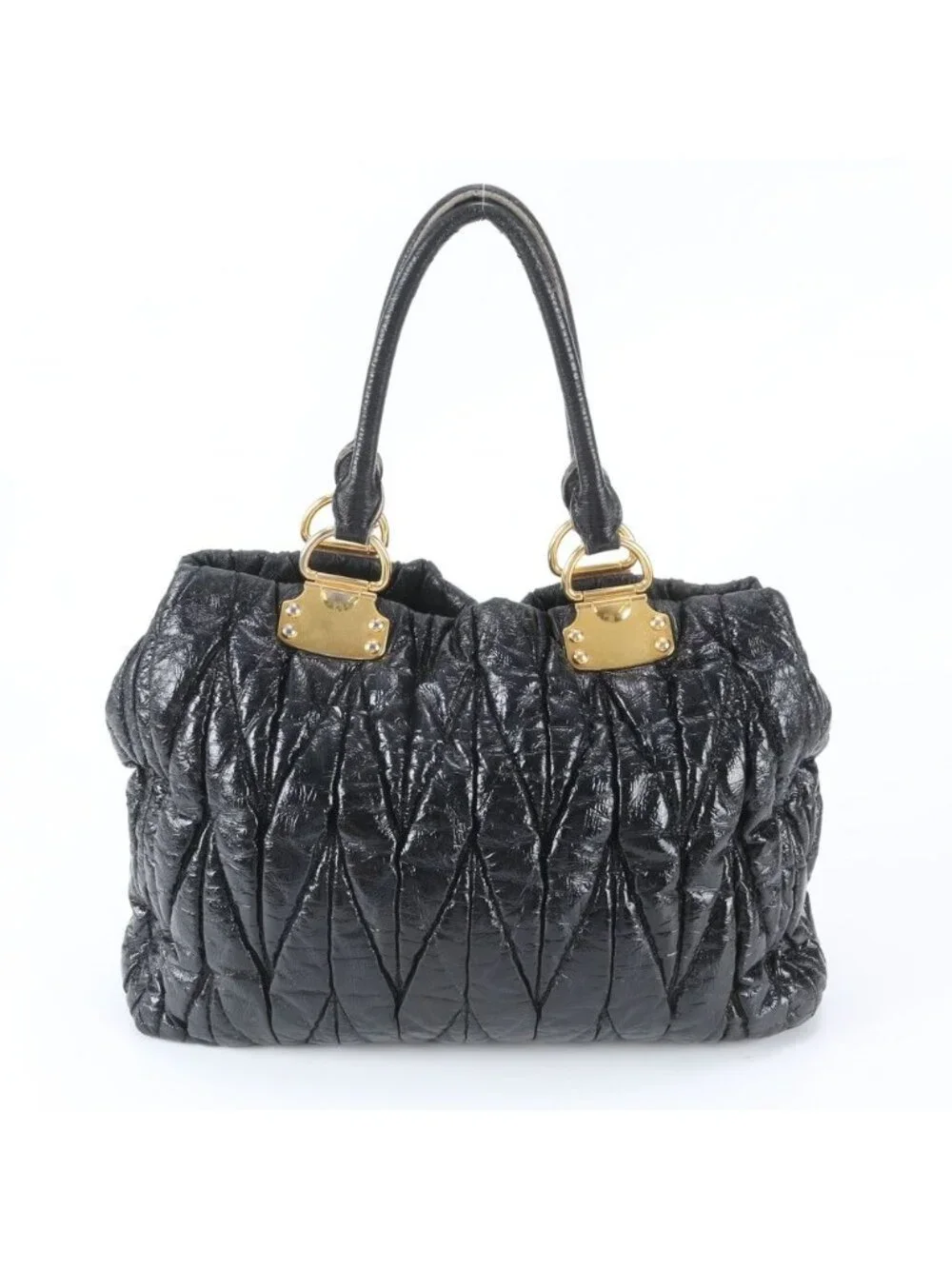 Miu Miu Matelasse Leather Tote Bag Shoulder Hand Black